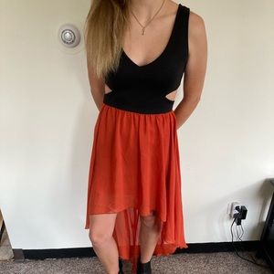 Black and orange high low dress